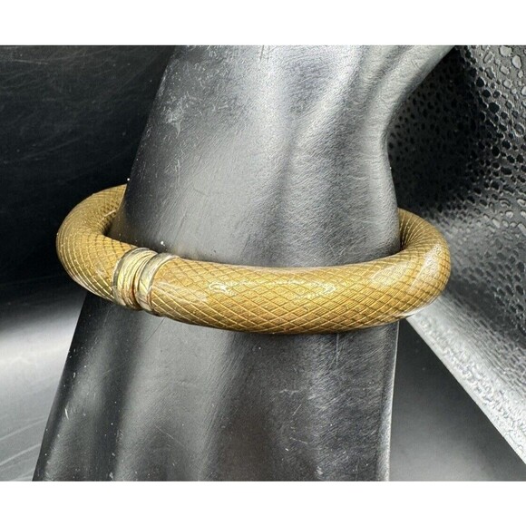 Erwin Pearl Snakeskin Bangle Bracelet Gold Signed 22kt Yellow Gold Plated - Picture 2 of 7